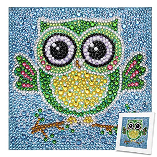 MWOOT 5D Diamant Kunst Malerei Kits für Kinder, Diamond Art Painting Sets for Kids, DIY Voll Runde Strass Stickerei Kreuzstich Bilder Von Nummer für Zuhause Wand Dekoration (15x15CM) - Eule von MWOOT