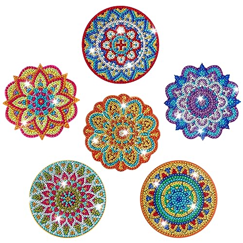 MWOOT 6 Stücke Mandala Diamond Art Painting Coasters,DIY Mandala Edelstein Diamant Malerei Untersetzer für Getränke,Rhinestones Gem Diamantmalerei Achterbahn für Anfänger Erwachsene(10x10cm) von MWOOT