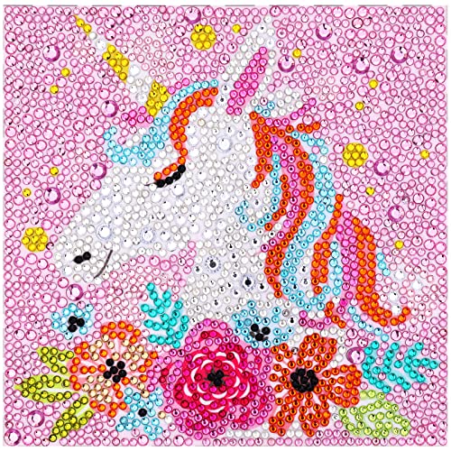 MWOOT DIY 5D Kinder Diamant Malerei Kits Malen nach Zahlen, Einhorn Blumen Diamond Art Painting Strass Stickerei Kreuzstich Funkelnde Kristall Illustrationen für Küche Tür Wanddekoration(15x15CM) von MWOOT