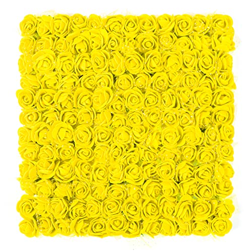 MWOOT Gelb Künstliche Rosen Blumenköpfe, 144 Stück Mini Foamrosen Kunstrosen für Handwerk, Klein Gefälschte Rosen Blumen für DIY Hochzeit Party Festival Valentinstag Dekoration, 2,5CM Blumen Deko von MWOOT