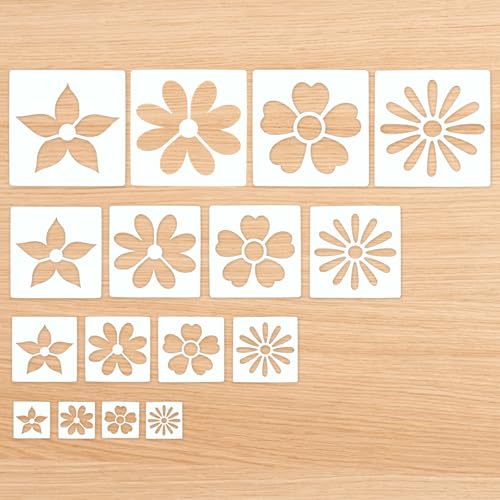 MWOOT Große Blumen Schablonen zum Malen an Wänden, 16 Stück Wiederverwendbare Wandschablone für Bastelarbeiten, Kunststoff DIY Zeichnungsvorlagen Set für Wand Holz Leinwand Wohnkultur von MWOOT