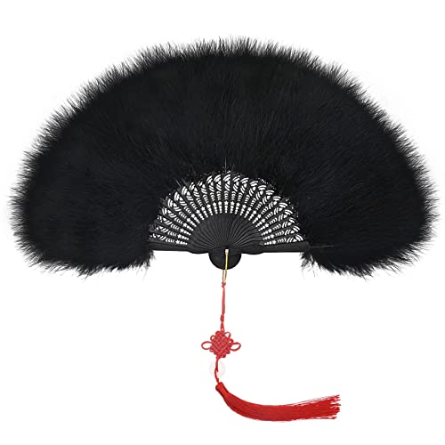 MWOOT Damen Fächer Feder, 1920s Vintage Style Folding Handheld Feather Fan, Flapper Hand Fan for Costume Halloween Dancing Wedding Party Prom Tea Party Variety Show - (Schwarz) von MWOOT