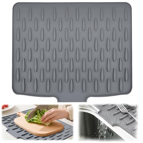 Abtropfmatte Geschirr, 40*32.5cm Auslaufsicherer Arbeitsplattenschutz Aus Silikon, Silikon Spüle mit Rutschfestem Design und Effektiver Wasserumleitung, Spüle für Küchenspüle von MWRWRR
