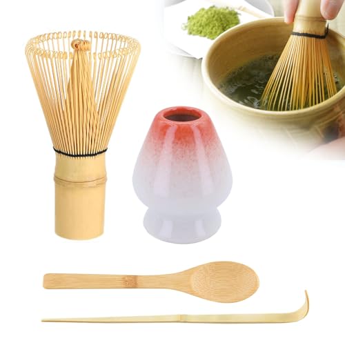 Matcha Besen Set, 4 Stück Matcha Tee Set mit Matcha Whisk, Matcha Löffel, Teepinselhalter aus Keramik, Matcha japanisches Zeremonienset, Matcha Zubehör für die Teezeremonie–Rosa von MWRWRR