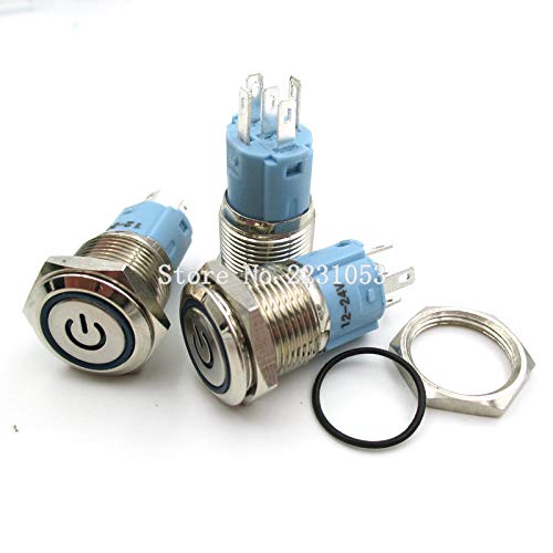 Schalter Blaulicht 16 MM LED Metall Druckschalter for Auto Auto Computer Power Reset Schalter Wasserdichte Kontrollleuchte Schalter von MWSQQGKCF