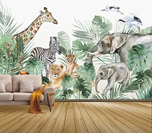 3D Panorama Wand der tropischen Wildtierpflanzen Premium Vliesstoff Tapete für Wohnzimmer Schlafzimmer Kinder moderne Wanddekoration Poster Wandtische (350 x 256 cm) von MWSSEGGE