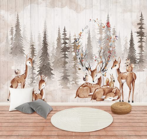 Sika Hirsch Dschungel Panorama Tapete, Wald und Tier Themen Wohnzimmer Schlafzimmer Kinderzimmer Wanddekoration, moderne Naturlandschaft 3D Wandbild von MWSSEGGE