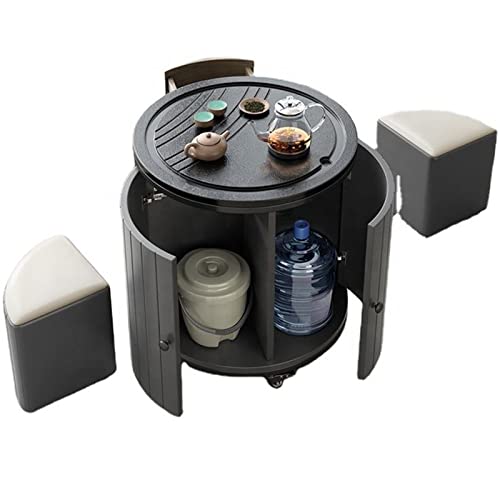 Ausziehbarer runder Couchtisch, modern, rund, Couchtisch mit Rollen, selbstheizend, gebrannter Stein mit zwei Hockern Ausziehbarer runder Couchtisch, modern, rund, Couchtisch mit Rollen, selbstheizend, gebrannter Stein mit zwei Hockern von MWUCAIXIA