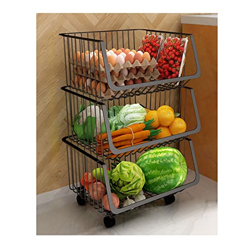 Küchenregal Küche Rollwagen Gemüsekorb Regal bodenhoch mehrschichtiger Gemüse- und Obstkorb Lagerregale (Farbe: 4-lagig) (3 Ebenen) von MWUCAIXIA