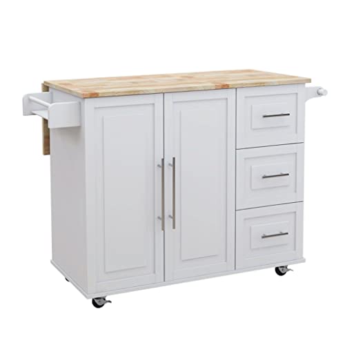 MWUCAIXIA Kücheninselwagen auf Rädern, rollender Küchenwagen mit Massivholz-Arbeitsplatte und Gewürzregal, rollende Küche (Farbe: Weiß, Größe: 1 Stück) (Weiß 1 Stück) von MWUCAIXIA