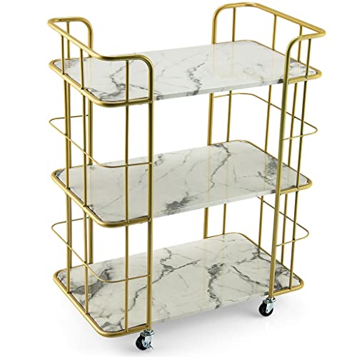 MWUCAIXIA Küchenregal Rollen Trolley Badezimmer Lückenregal Kleinteile Aufbewahrung 3-stöckiger Aufbewahrungswagen Gold Rollen (Farbe: Gold, Größe: 1 Stück) (Gold 1 Stück) von MWUCAIXIA