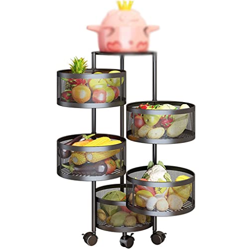 MWUCAIXIA Mehrschichtiges Küchenregal, drehbarer Korbwagen, Gemüse- und Obstregal, Küche, Badezimmer, Aufbewahrungsregal (Farbe: E, Größe: 75 x 34 cm) (Schwarz, 60 x 30 cm) von MWUCAIXIA