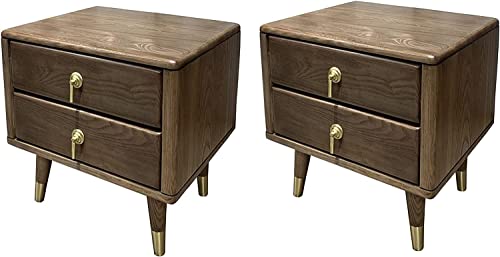 Nachttisch, Nachttisch aus nordischem Eschenholz, leichter Luxus-Nachttisch mit 2 Schubladen für Schlafzimmer, einfacher Nachttisch, 2er-Set, kleines Apartment, Doppelschublade, Aufbewahrungsschrank von MWUCAIXIA