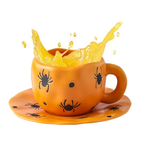 MWZBTG Halloween Kaffeebecher | 320ml Keramik Frühstücksmilchbecher | Unregelmäßiger Getränkebehälter für heißen Kaffee Bier Saft Milchtee | Studenten Lehrer Partyveranstalter Sammler Hotel von MWZBTG