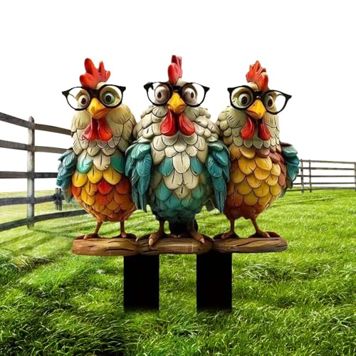 MWZBTG Hühner Gartenstäbe | 2D Acryl Cartoon Hahn Garten Statue | Wetterfester Hühner Stecker für Garten Rasen Terrasse Deko von MWZBTG