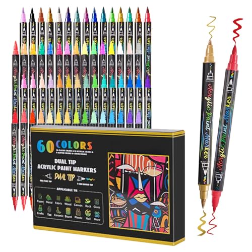 MWZBTG Malbuch Marker | Skizzenstifte Mit Doppelseitiger Feiner Und Pinselspitze - Acrylstifte Mit Feiner Und Pinselspitze In 60 Farben Für Malen Zeichnen Auf Glas Stoff Holz Kinder Kreativprojekte von MWZBTG