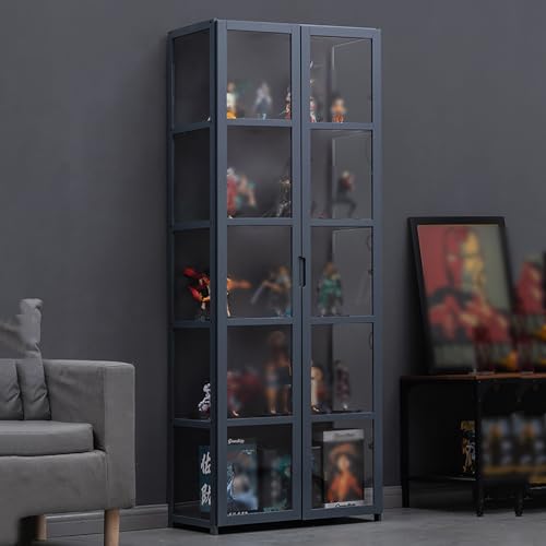 MXBCTMM Vitrinenschrank Wohnzimmer Wohnzimmerschrank Glasvitrine stehend Standvitrine Vitrine Glas Acryl vitrine vitrine Holz,Bambou + matériau acrylique, Doppeltür 5F/62cm Black von MXBCTMM