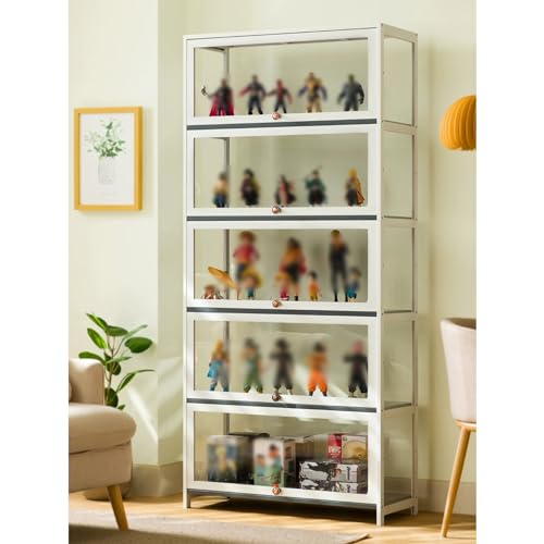 MXBCTMM Vitrinenschrank Wohnzimmer Wohnzimmerschrank Glasvitrine stehend Standvitrine Vitrine Glas Acryl vitrine vitrine Holz,Bambou + matériau acrylique, Magnetische Flip-Tür von MXBCTMM