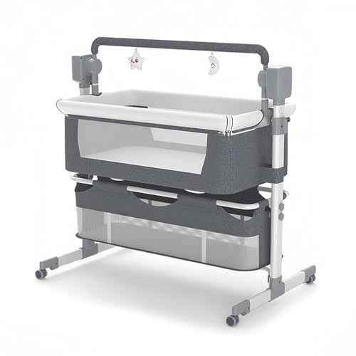 MXHACD Elektrisches Babybassinet, 3-in-1-schaukelbassing Für Babybabybassinets Am Nachtschläfer Mit Matratze, Räder Lagerkorb Und Maschenseiten(Color:grau) von MXHACD