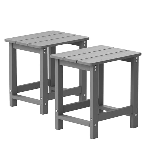 MXIMU Adirondack 2er Set Quadratisch Beistelltisch Wetterfest Outdoor Beistelltische für Garten Pool Indoor Begleiter Veranda (Einzelschicht, Grau) von MXIMU