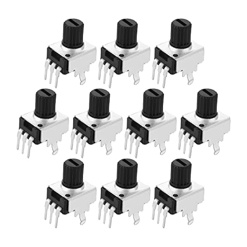 Kohleschicht-Potentiometer, 1 K Ohm, variable Widerstände, einzelne Drehung, gerändelter Schaft, 7 mm Schaft, 3-polig, Potentiometer-Komponente, 10 Stück von MXITA