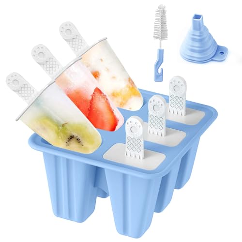 MXJFYY Eisformen Eis am Stiel Silikon, 6 Zellen Eis am Stiel Formen, Wiederverwendbar Leicht zu Lösende Lebensmittelqualität Eisformen Silikon DIY Popsicle BPA Frei für Erwachsene und Kinder von MXJFYY