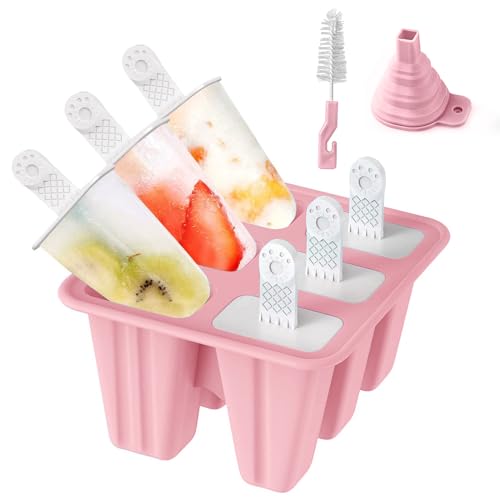 MXJFYY Eisformen Eis am Stiel Silikon, 6 Zellen Eis am Stiel Formen, Wiederverwendbar Leicht zu Lösende Lebensmittelqualität Eisformen Silikon DIY Popsicle BPA Frei für Erwachsene und Kinder von MXJFYY