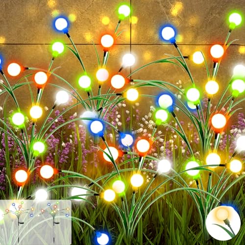 MXJFYY Firefly Solar Gartenlichter, 2 Pack 10 LEDs Wasserdicht Swinging Garten Lichter, Farbwechsel Solar gartenlichter mit 1 Flackermodi für Garten, Hof, Terrasse, Weg, Partys, Camping von MXJFYY