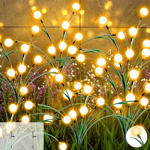 MXJFYY Firefly Solar Gartenlichter, 2 Pack 10 LEDs Wasserdicht Swinging Garten Lichter, Glühwürmchen Solargartenlichter mit 2 Flackermodi für Garten, Hof, Terrasse, Weg, Partys, Camping von MXJFYY