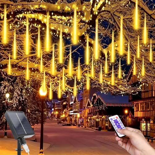 MXJFYY Solar Meteorschauer Lichter, 11.8 Inch 10 Rohr Lichterkette, 240 LEDs Wasserdicht Schneefalllichter Meteorschauer Regenlicht, Außen Solar Für Weihnachtsbaum Party Balkonstraßen von MXJFYY