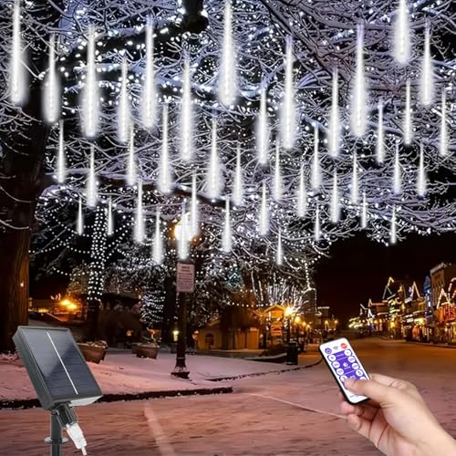 MXJFYY Solar Meteorschauer Lichter, 11.8 Inch 10 Rohr Lichterkette, 240 LEDs Wasserdicht Schneefalllichter Meteorschauer Regenlicht, Außen Solar Für Weihnachtsbaum Party Balkonstraßen von MXJFYY
