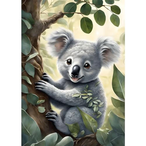 MXJSUA 30 x 40 cm Diamant-Malerei-Set, Koala auf Eukalyptusbaum – 5D-Diamant-Malerei-Bilder für Erwachsene mit Zubehör für die Wanddekoration zu Hause von MXJSUA