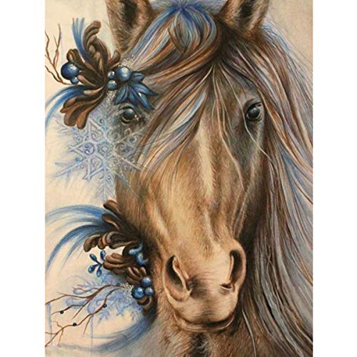 MXJSUA 5D Diamantmalerei Full Round Drill Kit Diamond Painting Pferde Tiere 5D Diamant Painting Bilder Erwachsene Tiere Diamond Painting Set Strass Bild Kunsthandwerk für Home Wall Decor 30x40cm Pferd von MXJSUA