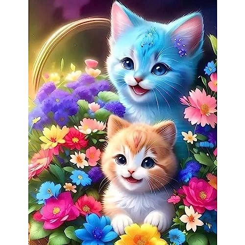 MXJSUA 5D Diamond Painting, Blumensüßes Kätzchen Diamant Painting Kits Bilder für Erwachsene, DIY Diamant Malerei Diamond Painting Kinder Bilder Set 30x40cm für Wanddekor von MXJSUA