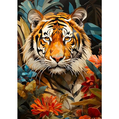 MXJSUA DIY Diamond Painting Kits für Erwachsene Dschungel Tiger Diamond Art Paint mit runden Diamanten Full Drill Gem Art Painting Kit für Home Wall Decor 30x40cm von MXJSUA