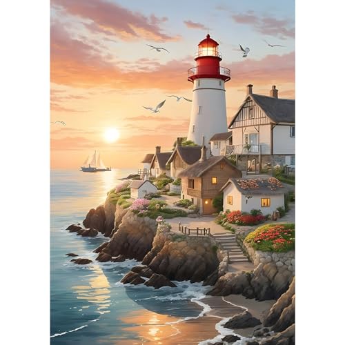 MXJSUA Diamond Painting Erwachsene, Leuchtturm Meer Diamant Painting Bilder 30x40cm 5d Diamond-Painting Geeignet Als Geschenk, Zur Entspannung und Als Wanddeko von MXJSUA