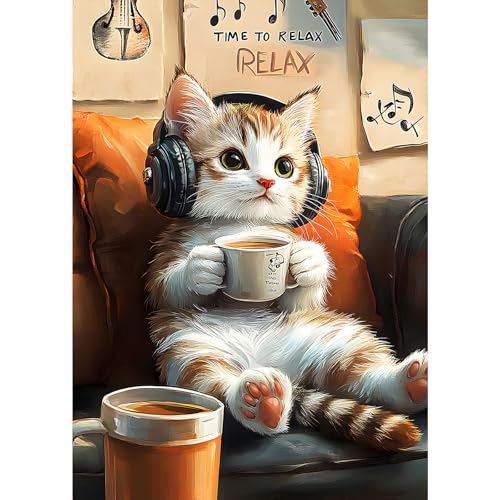MXJSUA Diamond Painting Erwachsene, Entspannte Katze Diamant Painting Bilder, 30x40cm 5d Diamond-Painting Geeignet Als Geschenk, Zur Entspannung und Als Wanddeko von MXJSUA