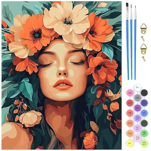 MXJSUA Frau mit Blumen Malen nach Zahlen Erwachsene, DIY Handgemalt Ölgemälde Kit - 40x50 CM, Paint by Numbers Adult Mit 3 Pinseln und Acrylfarbe Leinwand Kit, Geschenke und Home Haus Deko MXJSUA Frau mit Blumen Malen nach Zahlen Erwachsene, DIY Handgemalt Ölgemälde Kit - 40x50 CM, Paint by Numbers Adult Mit 3 Pinseln und Acrylfarbe Leinwand Kit, Geschenke und Home Haus Deko von MXJSUA