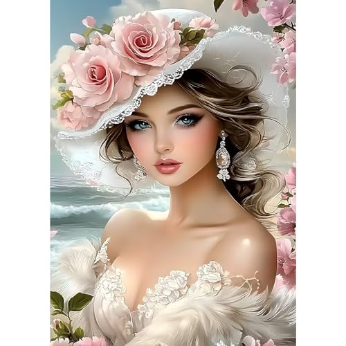 MXJSUA Schöne Frau Diamond Painting Erwachsene, 5D Diamant Painting Bilder Anfänger, DIY Runder Vollbohrer Diamanten Malerei Stickerei Kreuzstich Geschenke Home Wand Dekor 30x40cm von MXJSUA