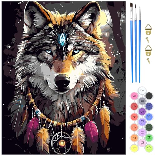 MXJSUA Traumfänger Wolf Malen nach Zahlen Erwachsene, DIY Handgemalt Ölgemälde Kit - 40x50 CM, Paint by Numbers Adult Mit 3 Pinseln und Acrylfarbe Leinwand Kit, Geschenke und Home Haus Deko MXJSUA Traumfänger Wolf Malen nach Zahlen Erwachsene, DIY Handgemalt Ölgemälde Kit - 40x50 CM, Paint by Numbers Adult Mit 3 Pinseln und Acrylfarbe Leinwand Kit, Geschenke und Home Haus Deko von MXJSUA