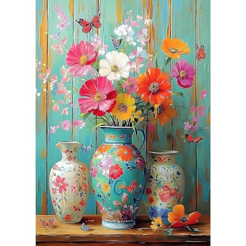 MXJSUA Vasenblumen Diamond Painting Erwachsene, 5D Diamant Painting Bilder Anfänger, DIY Runder Vollbohrer Diamanten Malerei Stickerei Kreuzstich Geschenke Home Wand Dekor 30x40cm von MXJSUA