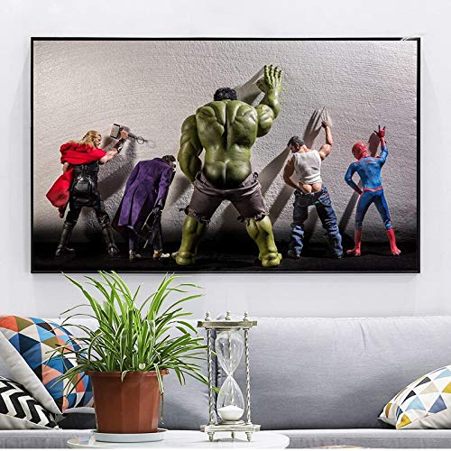 Mode Leinwand Malerei Avengers Movie Hulk Superhelden In Der Toilette Thor Poster Nordic Funny Marvel Heros Kinderzimmer Wandkunst Home Decor Gemälde 60 * 90cm von MXLF