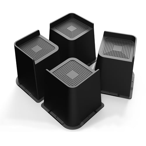 MXMZHXU Möbelerhöhung 15 cm, L-Form Betterhöhung, Heavy Duty Unterstützung bis 6000lbs, Übergroße Bett Lifts für Bett, Couches, Tische, Sofa, Schreibtische (Schwarz, 15cm-4Stück) von MXMZHXU