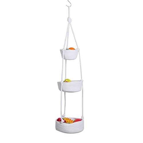MXMZSRTH Hängendes Gemüseregal 3 stufe hängende obstkorb for küche macrame hängende korb for obst und pflanzliche lager seil hängen obstkorb (weiß) von MXMZSRTH