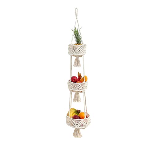 MXMZSRTH Hängendes Gemüseregal 3 stufe hängende obstkorb for küche obst hängematte hängen korb mit shaken for obst- und pflanzliche lagerung handgefertigte obsthalter wandkorb küche dekor von MXMZSRTH
