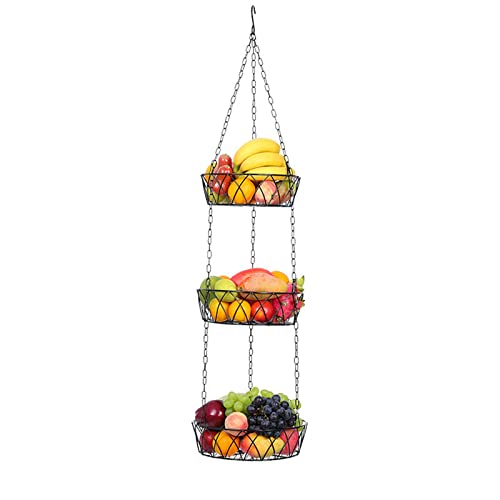 MXMZSRTH Hängendes Gemüseregal 3 stufe hängende obstkorb fruchthalter for küche stufed obstkorb hängen obst und pflanzliche korb obstkörbe schwarz von MXMZSRTH