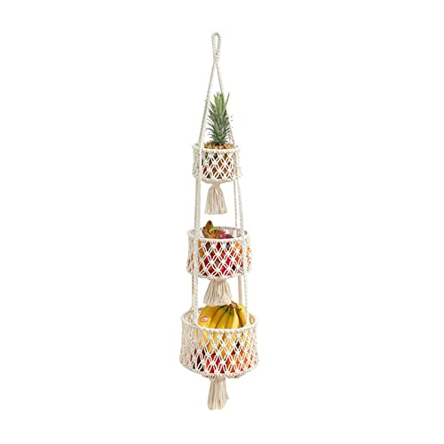 MXMZSRTH Hängendes Gemüseregal Hängender Obstkorb for Küchen-Makramee Hängende Korb for Obst- und Gemüse-Lager-Wandkörbe for Organisation von Dekor for Innenpflanzen 3 Tier von MXMZSRTH