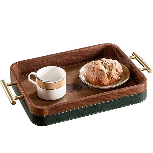 MXMZSRTH Tabletts Aus Holz Holztablett, rechteckig, for Haushalt, Lebensmittel, Frühstück, Snacks, Brot, Kuchen, Kaffeetassen(38x23x5cm) von MXMZSRTH
