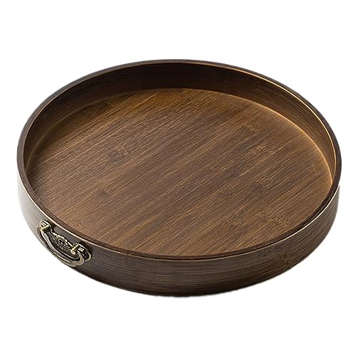MXMZSRTH Tabletts Aus Holz Rundes Holztablett for Snacks, Desserts, Gebäck, Trockenobstteller, Vintage-Wasserbecher-Tablett(25x5cm) von MXMZSRTH