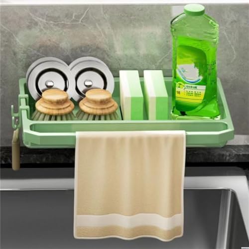MXMZSRTH Wandmontierter Schwammhalter Haushaltsgeschirrspülschwamm-Spülbeckenregal neben den lochfreien Wandregalen for Sanitärartikel mit großem Fassungsvermögen(Grün) von MXMZSRTH